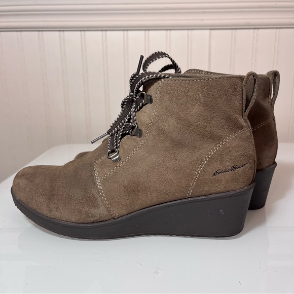 Eddie Bauer Women's 8.5 Brown Suede Wedge Ankle Boots Lace up Hiker Chukka Boots - Picture 15 of 15